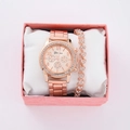 Rose gold watch and bracelet set with rhinestones in a pink gift box for women - Style 20 + Bracelet + Box