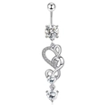 Silver heart navel ring with clear zircon stones and a long streamline pendant - Silver