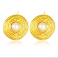 Elegant gold spiral earrings with large pearl inlay in a vintage luxury aesthetic - Spiral Vortex Pearl Vintage