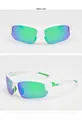 Polarized sports sunglasses featuring white frames with green temples and green mirrored lenses - White Green Frame Green Mirror Lens