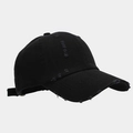 Vista de detalle de la gorra de béisbol de algodón negro envejecido con bordes desgastados - L (58-60cm) / Negro