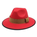 Roter Wollfilzhut mit breiter Krempe, braunem Dekoband und schwarzer Randpaspelierung - M (56-58cm) / Rot