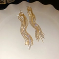 Sparkling gold tassel drop earrings with shimmering white rhinestones for elegant evening wear - Gold Plated (925 Silver Needle)