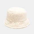 Minimalist beige teddy fleece bucket hat for women with warm plush texture finish - M (56-58cm) / Beige