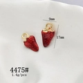 Detail view of 17mm red enamel strawberry charms with gold hooks and size parameters - 4475# Red Strawberry
