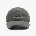 Distressed dark grey washed baseball cap with USER NAME embroidery for casual style - Adjustable / Dark Gray