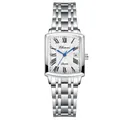 Silver stainless steel quartz watch for men with white Roman dial and blue hands - Women's White - Artistic Style