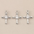 Detail of three silver baroque cross pendants with heart designs and clear gemstones - Globe Bead / 1.4*1cm / Silver