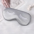 Silver silk sleep eye mask with white eyelash print on soft plush background - Gray