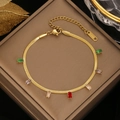 Gold stainless steel snake chain bracelet with multi-colored rectangular crystals - Gold Snake Chain with Multicolor Baguette Zirconia