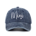 Detail of Mini embroidery and heart on a washed dark blue denim baseball cap for kids - Navy Blue MINI