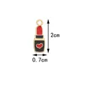 Creative alloy lipstick pendant with red heart and gold trim for jewelry making - Heart Lipstick