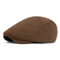 Classic dark brown tweed flat cap with textured knit fabric for autumn and winter - Back Button Adjustable Style / Coffee