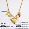 Collana in acciaio inossidabile placcato oro 18k con perle e ciondoli a forma di cuore - Stile Pendenti Cuore Sole (XL31263) / Placcato Oro 18K