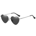 Cute heart shaped sunglasses with silver metal frame and dark gray polarized lenses - Silver Frame Black Lens C6