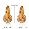 Detail view of gold hoop earrings with zircon spheres including dimensions and weight - Gold Thick Hoop White Zirconia Style (HC-E10784)
