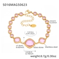 Golden stainless steel anklet with pink glass stones and adjustable chain length - Cube Style / 16+5cm / Gold Pink