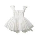 Robe blanche élégante à col carré avec manches papillon et jupe bouffante en tulle à boutons - S / Blanc