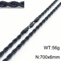 Black titanium steel rope chain necklace 6mm width 700mm length with lobster clasp - 700mm x 6mm (KN231494-Z)