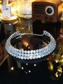 Three-row silver rhinestone choker necklace with adjustable lobster clasp for women - Silver 3-Row Rhinestones
