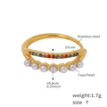 Double-layer 18k gold plated stainless steel ring with multi-color zircon and pearls - US 7 / Gold / Mixed Color Zirconia