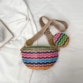 Colorful striped woven waist bag with round coin purse and beige adjustable strap - Striped Multi-color