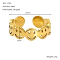 Detailed view of an 18K gold plated stainless steel ring with hollow smiley face designs - Smiley Face Cutout Style(ZR1764G)
