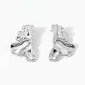 Irregular silver geometric earrings in 316 stainless steel with fluid metal finish - Silver Style(PDE2555)