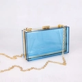 Transparent blue acrylic evening clutch bag with gold frame and chain strap - Transparent Sky Blue