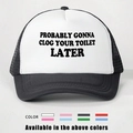 Detail van witte trucker pet met PROBABLY GONNA slogan en ademende mesh achterkant - Eén maat / Zwart Wit