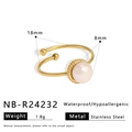 Detail of 1.8g gold stainless steel ring with 8mm pearl including dimension specs - Single Pearl Style (NB-R24232)