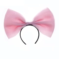 Pink oversized tulle bow headband for women featuring sheer fabric on a black frame - Pink Oversized Fabric Bow