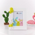 7-inch white photo frame with cute 3D bunny and yellow polka dot balloons decoration - Green Rabbit Vertical / 7"