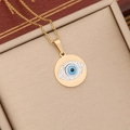 Double-layered gold stainless steel necklace with blue evil eye pendant and zircon accents - Round Blue Eye Rhinestone Pendant Style (4#)