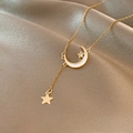 Golden titanium steel necklace featuring star and moon crescent pendant on silk fabric - Titanium Steel Gold Style (X472)