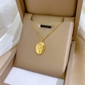 Vintage rose embossed oval pendant necklace in polished gold finish for women - Embossed Rose Oval Pendant Gold (N232)