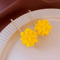 Yellow floral drop earrings with rhinestone hooks on ceramic and silk background - Gold Yellow (61# Ear Hook)