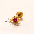 Puce d'oreille cœur doré avec zircon rouge et détails de taille 0,5 cm à 0,7 cm - Or 6#-Flèche À Travers Le Cœur / Or