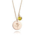 Detail of rose gold birthday necklace featuring a flower tag and yellow gemstone pendant - November Chrysanthemum