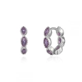 Elegant 24K silver finish hoop earrings featuring marquise-cut purple stones for women - 24K / Silver-Purple Marquise Rhinestone (W80336-SS-6)