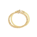 Double-layered 14K gold-plated stainless steel bracelet with snake and cuban chain design - 14K Gold