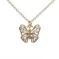 Collana a farfalla in rame placcato oro 18 carati con zirconi pavé per uomo e donna - Farfalla con Gemma a Pera/Zirconia Trasparente / Oro