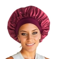 Wine red satin hair bonnet with wide elastic band for sleeping and hair protection - Burgundy