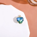 Blue-green gradient heart crystal pendant in gold setting with elegant claw prongs - Blue + Green