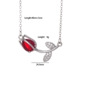 Collier tulipe argenté élégant avec pierre rouge et chaîne à longueur ajustable - Rouge (Ton Argent)