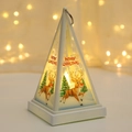 White pyramid Christmas LED lantern with reindeer and snowflake prints in warm glow - Elk / White