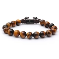 Bracciale occhio di tigre marrone con perle da 10mm e ciondolo in metallo nero inciso - Bracciale Occhio di Tigre Giallo