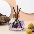 Car aromatherapy set with purple dried flowers, glass bottle, and black diffuser sticks - Set (Including Reed Sticks + Non-slip Mat) / English Pear & Freesia