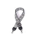 Detail of adjustable 38mm woven shoulder strap with black and white chevron pattern - Wave Style 1 Black Top Grain Leather