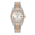 Luxury diamond-encrusted women's watch with two-tone steel band and date calendar display - Two-tone Rose Gold with Silver White Dial